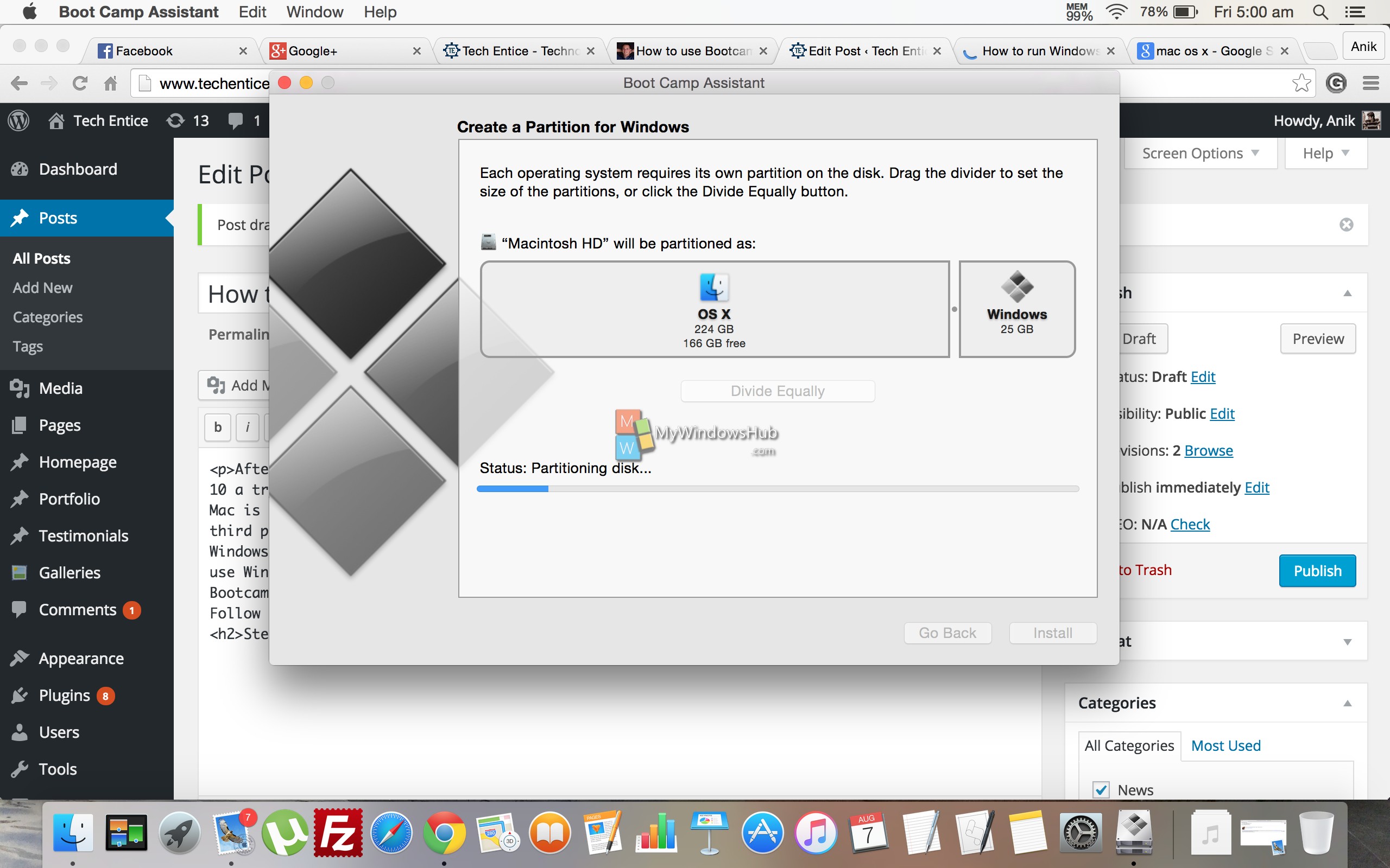 Start Installing Windows 10 on Mac using Boot Camp Assistance